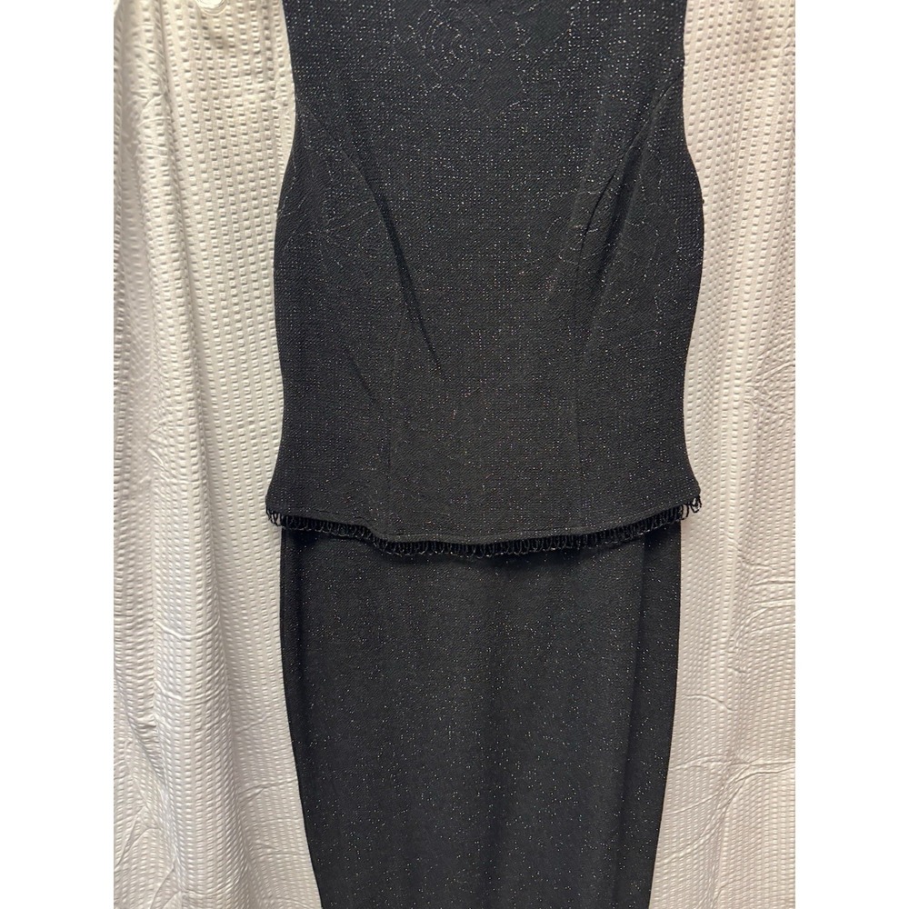 Vintage Teddi Evening Black Sparkle Dress Sleeveless Peplum Cocktail 48.5 " 8 Pe - Picture 7 of 13